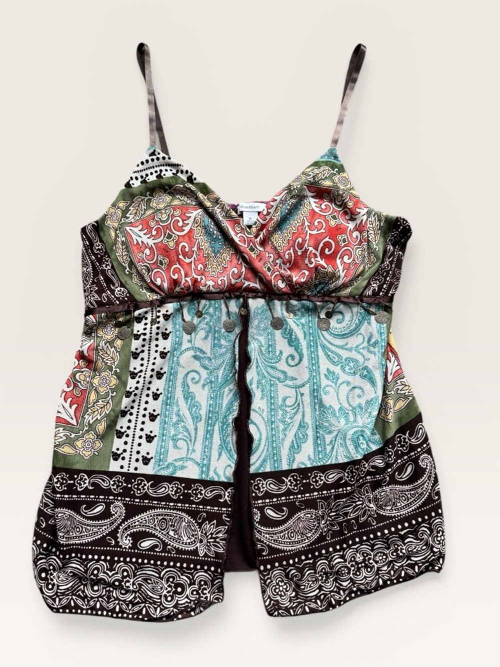 Dressbarn Bohemian Paisley Patchwork Coin Trim Camisole